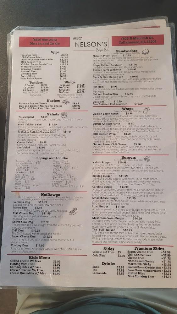 Nelsons BurgerBar Menu image 1